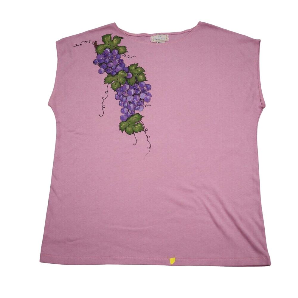 Viola Shirt Womens XL Pink Sleeveless Round Neck Graphic Print Knit Pullover